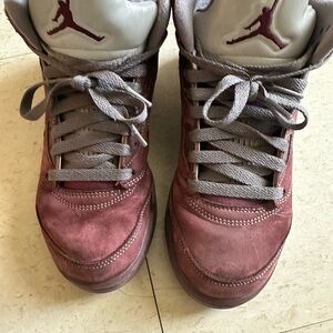 Air Jordan High-Top Sneakers in Burgundy and Gray